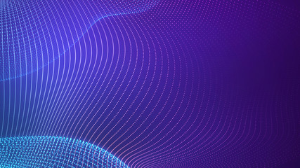 Wall Mural - bright wavy background. glowing dots and lines. neon light. wave element for design. smooth particle