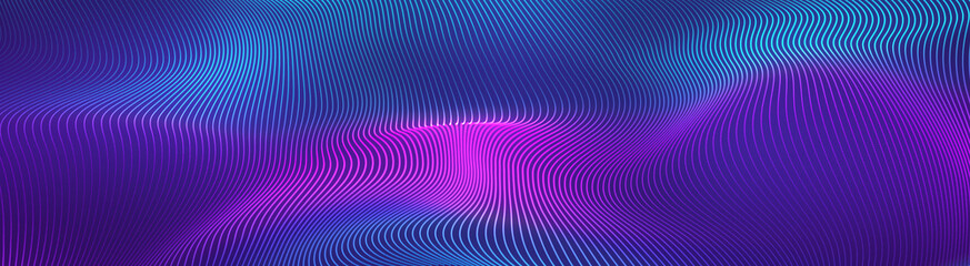 Wall Mural - bright wavy background. glowing dots and lines. neon light. wave element for design. smooth particle