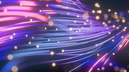 Wall Mural - bright wavy background. glowing dots and lines. neon light. wave element for design. smooth particle