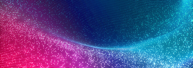 Wall Mural - bright wavy background. glowing dots and lines. neon light. wave element for design. smooth particle