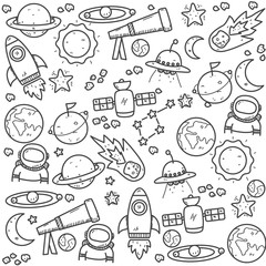 Canvas Print - set of astronomy doodle elements in hand drawn style. astronomy doodle background