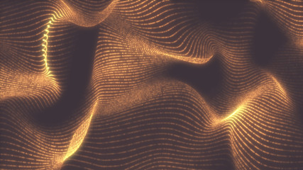 Wall Mural - bright wavy background. glowing dots and lines. neon light. wave element for design. smooth particle
