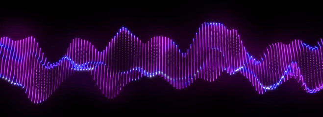 Wall Mural - bright wavy background. glowing dots and lines. neon light. wave element for design. smooth particle