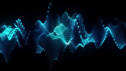 Wall Mural - bright wavy background. glowing dots and lines. neon light. wave element for design. smooth particle