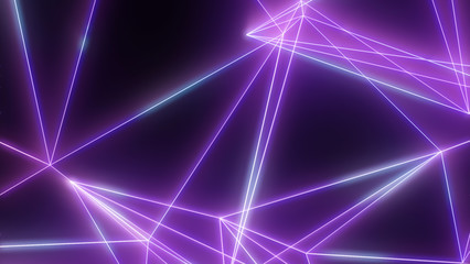 Wall Mural - neon futuristic wireframe surface. triangula glowing structure. connected lines triangle technology 