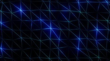 Wall Mural - Neon futuristic wireframe surface. Triangula  glowing structure. Connected lines triangle technology construction. Wed design cover template. Abstract backround. Blue color