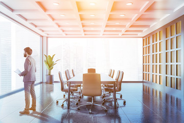 Wall Mural - CEO in gray panoramic conference room