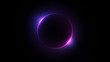 Template for text : Blue and purple neon glowing glare circle with rays. Frame isolated on black background
