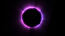 Template For Text : Blue And Purple Neon Glowing Glare Circle With Rays. Frame Isolated On Black Background
