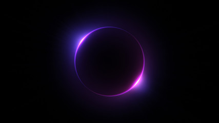 Wall Mural - template for text : blue and purple neon glowing glare circle with rays. frame isolated on black bac