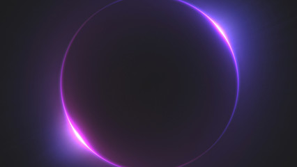 Wall Mural - template for text : blue and purple neon glowing glare circle with rays. frame isolated on black bac