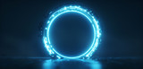 Fototapeta  - Futuristic blue glowing neon round portal. Sci fi metal construction.