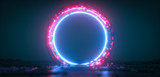 Fototapeta Perspektywa 3d - Futuristic blue and red glowing neon round portal. Sci fi metal construction.