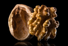 Set Of Walnuts Isolated On A Black Background