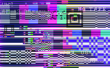 Aufkleber - Glitch camera effect. Retro VHS background like in old video tape rewind or no signal TV screen. Vaporwave/ retrowave style vector illustration.