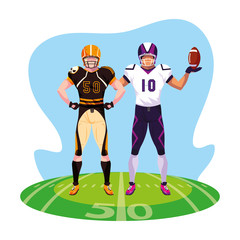 Poster - men players american football on stadium grass