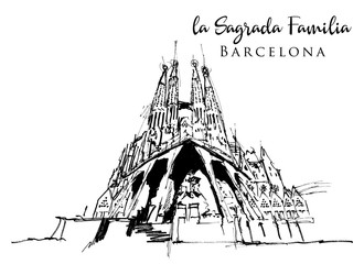 Canvas Print - Drawing sketch illustration of the Sagrada Familia, Spain