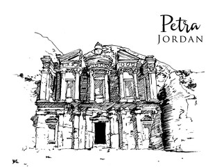 Poster - Drawing sketch illustration of Petra, Jordan