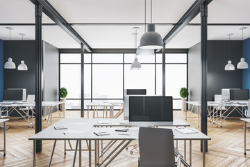 Coworking office interior with furniture,