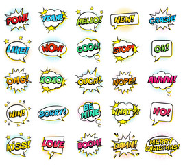 Wall Mural - retro colorful comic speech bubbles set with halftone shadows on white background. expression text b