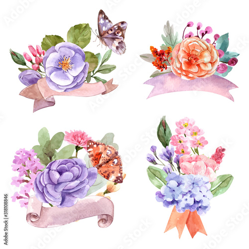 Bouquet of flowers and butterflies for use in designing