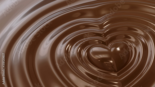 Cuadros en Lienzo 液体のチョコレートに埋もれるハート型のチョコレート。愛、バレンタインのコンセプト。