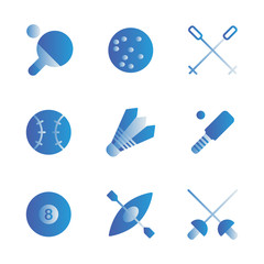 Sport icon set outline style including ping pong, ball, field, game, play, competition, ski, sports, sticks, baseball, sport, badminton, racket, cricket, billiard, cue, kayak, boat, attack, fencing