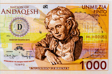 Wall Mural -  Portrait from Nation of Andaqesh 1000 Finto 2014 banknotes, Fantasy Note. Collection. .