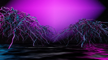 Poster - Abstract black trees are illuminated by ultraviolet light