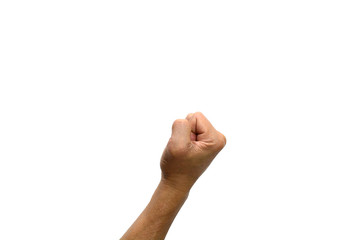 Man hand with a fist isolated on a white background, with clipping path.