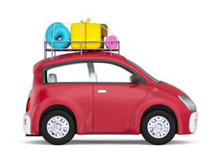 Wall Mural - small cute car with suitcases side