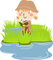 Canvas Print - Kid Girl Wetland Explore Observation Illustration