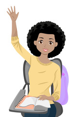 Poster - Teen Girl African Raise Hand Class Illustration