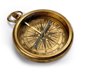 vintage brass compass isolated on white background