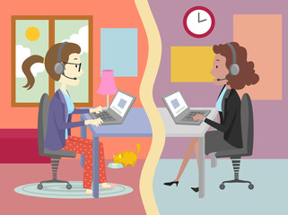 Wall Mural - Girl Online Job Interview Illustration