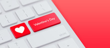 Modern Keyboard With Red Valentines Day Key And Copy Space. 3d Illustration.