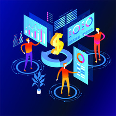 Wall Mural - investment analysis concept. modern 3d isometric vector illustration of web page. design concept.
