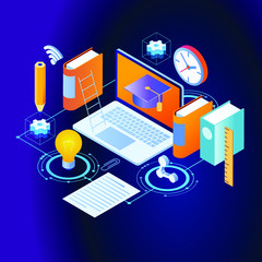 Wall Mural - laptop book electronic library and cloud computing conceptual images. modern design concept of onlin