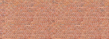 Brick Wall. Old Vintage Brick Wall Pattern. Red Brick Wall Panoramic Background.