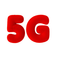 Aufkleber - 5G Network Sign as Red Fur. 3d Rendering