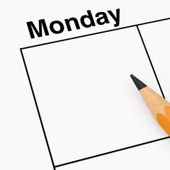 Poster - Pencil over Monday Calendar Scheduler Cell with Empty Space for Your Design. 3d Rendering