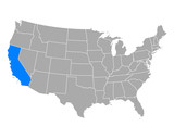 Fototapeta Nowy Jork - Karte von Kalifornien in USA
