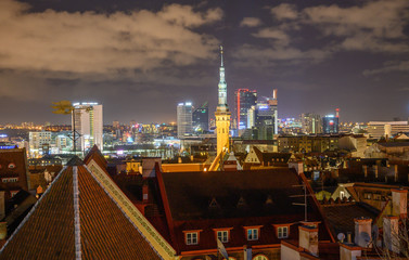 Wall Mural - Night city view Tallinn Estonia