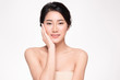 © kitthanes  - Portrait beautiful young asian woman clean fresh bare skin concept. Asian girl beauty face skincare and health wellness, Facial treatment, Perfect skin, Natural make up, on white background,two