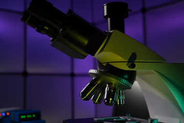 Poster - professional microscope in biological laboratory