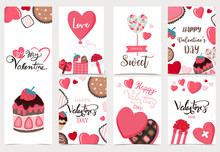 Collection Of Valentine’s Day Background Set With Heart,cupcake,chocolate.Editable Vector Illustration For Website, Invitation,postcard And Sticker.Wording Include Love Is Sweet