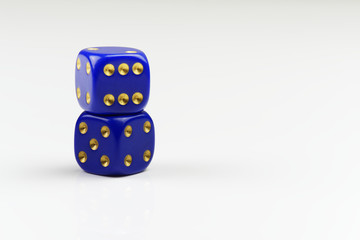 Two stacked dices on white background