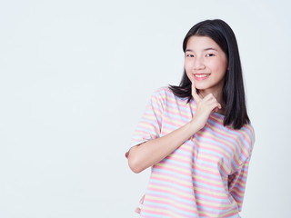 Smiling young woman over white background