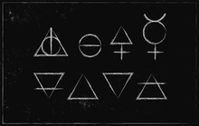 Alchemy Symbols Isolated On Dark Background. Magic Vector Decorative Elements