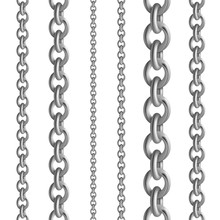 Metal Seamless Chain Collections. Iron Steel Or Silver Chains Set. Vector Illustration Metallic Border On White Background For Elegant Ladies Dress